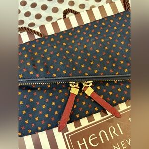 EUC HENRI BENDEL Navy Clutch with Embroidered Small Floral Print